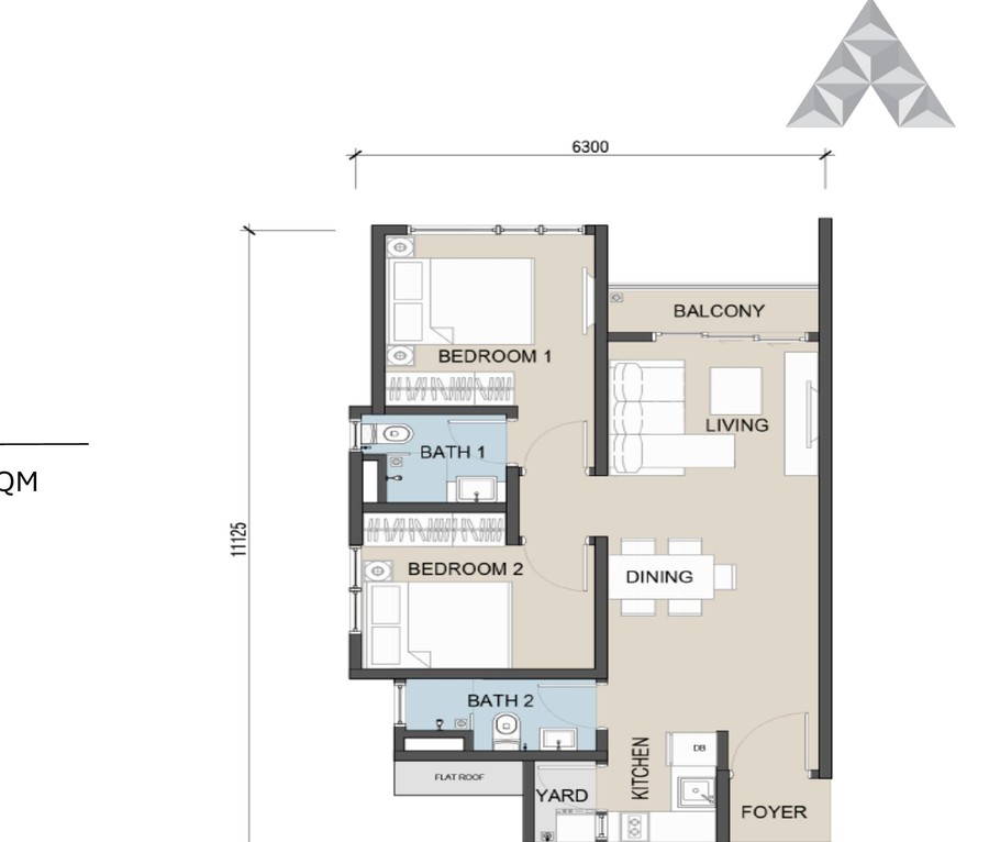 Type B2 floor plan — 2 bedroom 660 sqft The Address JB Maxim Pelangi